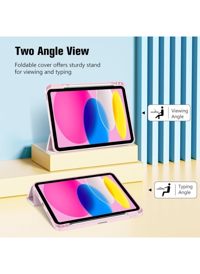 جراب لجهاز iPad A16 2025 الجيل الحادي عشر 11 بوصة / iPad الجيل العاشر 2022 10.9 بوصة مع حامل قلم، مصنوع من جلد PU متين، وغطاء خلفي مرن من مادة TPU مقاوم للصدمات، مزود بخاصية التشغيل/الإيقاف التلقائي (لون وردي فاتح). - Image 3